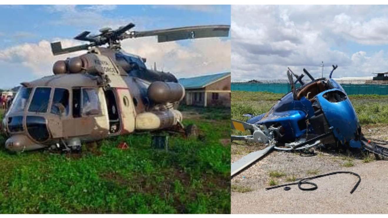 Scenes from the two helicopter accidents in Wajir. PHOTO/COURTESY